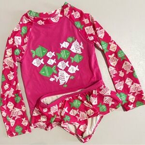 Gymboree Pink and Green Fish Print Rashguard Set